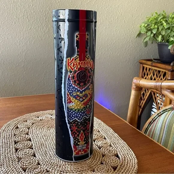 Vintage 2003 KAHLUA 12.5" X 3.5" Round Collectible Tin With Red Interior Light - Picture 3 of 13